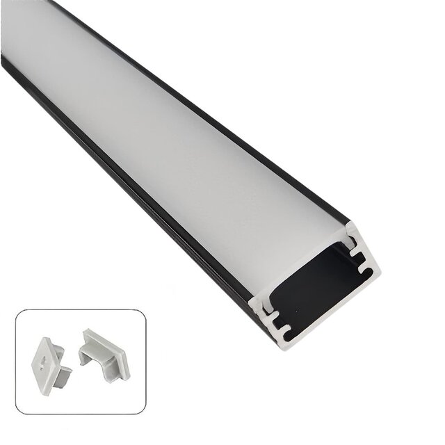 Zwart aluminium profiel van 500 mm lang, 14,8 mm breed en 8,8 mm dik voor LED strip trapverlichting