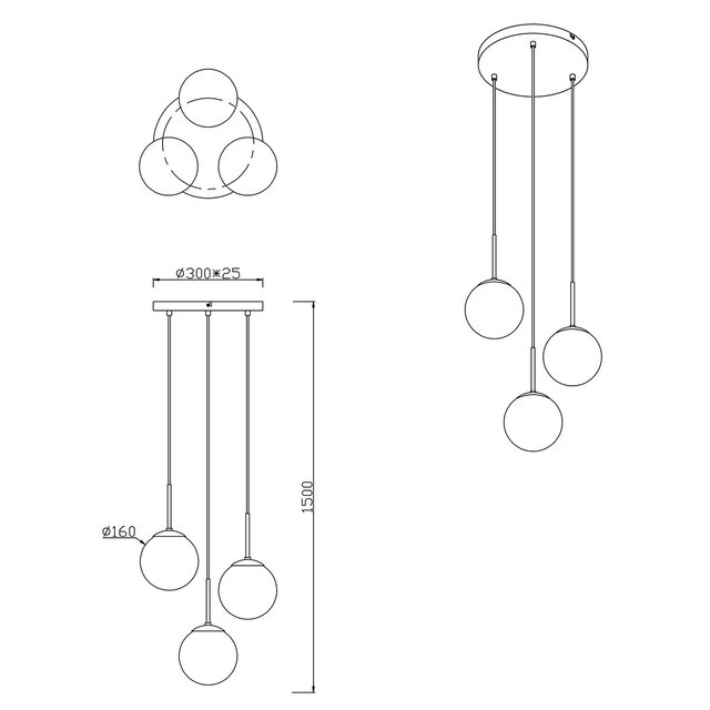 HLW LED LED Pendant Lamp Trion Balina - 3-light Round Matte Anthracite Aluminum E14