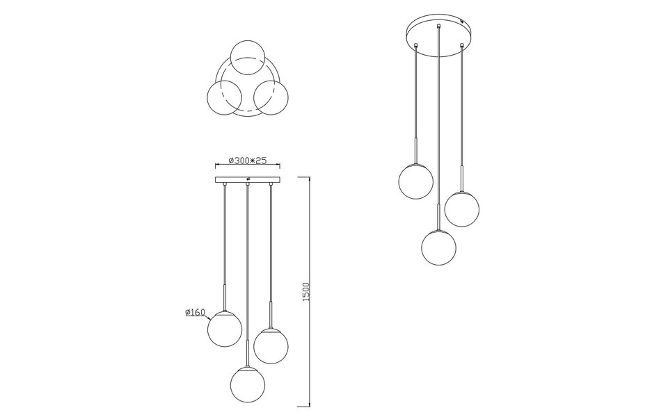 HLW LED LED Pendant Lamp Trion Balina - 3-light Round Matte Anthracite Aluminum E14