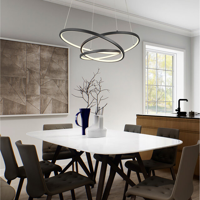 Zwarte dimbare LED hanglamp 52W met modern design en verstelbare lichtkleur