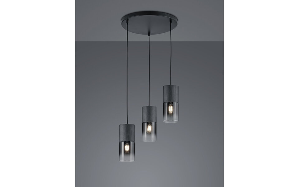 HLW LED Black LED Pendant Lamp with Glass - Trion Roba 3-light, Matte Black & Smoke Glass HLW LED Black LED Pendant Lamp with Glass - Trion Roba 3-light, Matte Black & Smoke Glass
