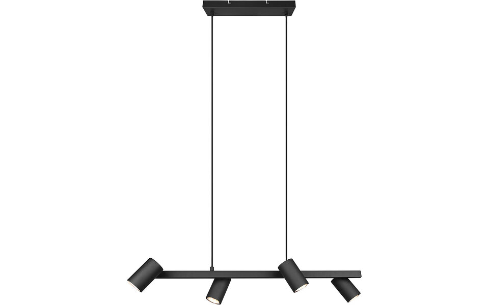 HLW LED Zwarte LED Hanglamp Trion Milona - 4-lichts, GU10 Fitting, Mat Zwart Aluminium