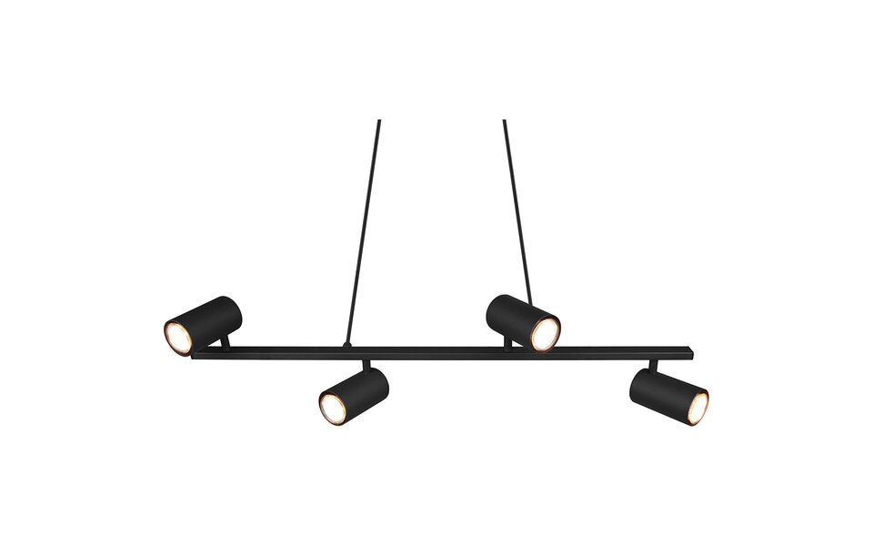HLW LED Zwarte LED Hanglamp Trion Milona - 4-lichts, GU10 Fitting, Mat Zwart Aluminium