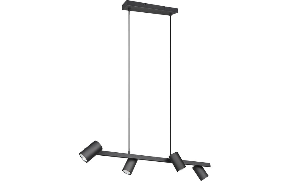 HLW LED Zwarte LED Hanglamp Trion Milona - 4-lichts, GU10 Fitting, Mat Zwart Aluminium