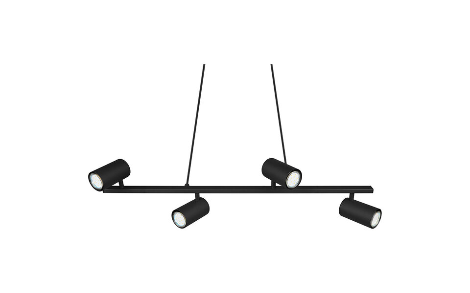 HLW LED Zwarte LED Hanglamp Trion Milona - 4-lichts, GU10 Fitting, Mat Zwart Aluminium
