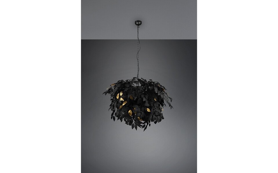 HLW LED Trion Lovy LED Kroonluchter - Zwarte LED Hanglamp met Gouden Accenten, 4-lichts, E14 Fitting