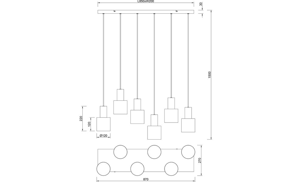HLW LED LED Hanglamp Trion Agido - Zwarte 6-lichts LED lamp met multicolor kap HLW LED LED Hanglamp Trion Agido - Zwarte 6-lichts LED lamp met multicolor kap