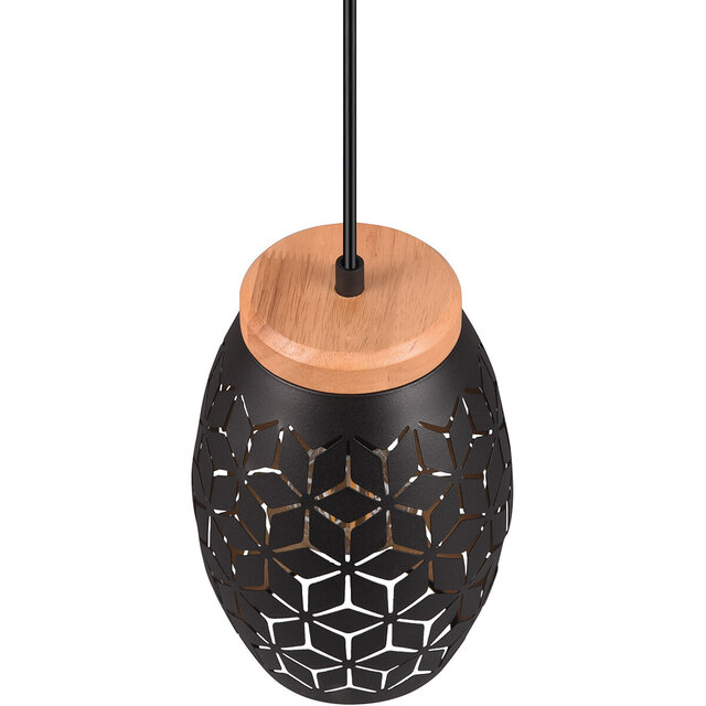 Moderne zwarte en gouden metalen LED hanglamp met E27 fitting en 28W vermogen Moderne zwarte en gouden metalen LED hanglamp met E27 fitting en 28W vermogen