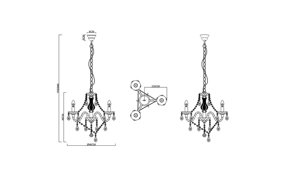 HLW LED Zwarte LED Hanglamp Trion Lucy - 3-lichts LED Kroonluchter met E14 Fitting, Mat Zwart Aluminium