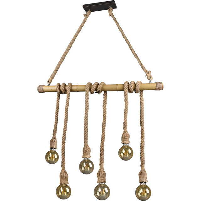 HLW LED LED Hanglamp Hout Trion Wolmi - Mat Bruin, 6x E27 Fitting, Robuust & Energiezuinig