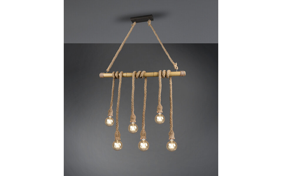 HLW LED LED Hanglamp Hout Trion Wolmi - Mat Bruin, 6x E27 Fitting, Robuust & Energiezuinig