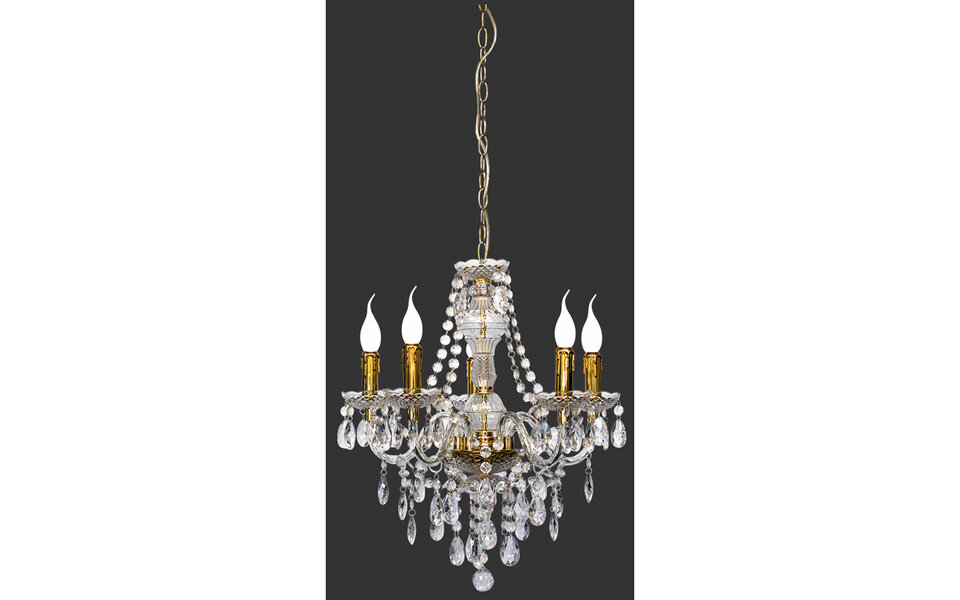 HLW LED LED Kroonluchter Trion Lucy - Gouden LED Hanglamp met 5 E14 lichtpunten HLW LED LED Kroonluchter Trion Lucy - Gouden LED Hanglamp met 5 E14 lichtpunten