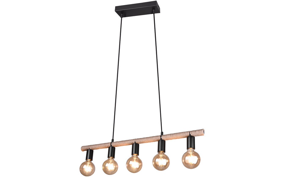 HLW LED Zwarte LED Hanglamp Trion Ranin - Rechthoekig, Mat Zwart & 5 Lichtpunten