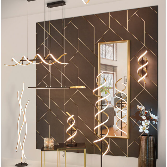 Moderne dimbare gouden metalen LED hanglamp 35W in messing kleur met strakke vorm Moderne dimbare gouden metalen LED hanglamp 35W in messing kleur met strakke vorm