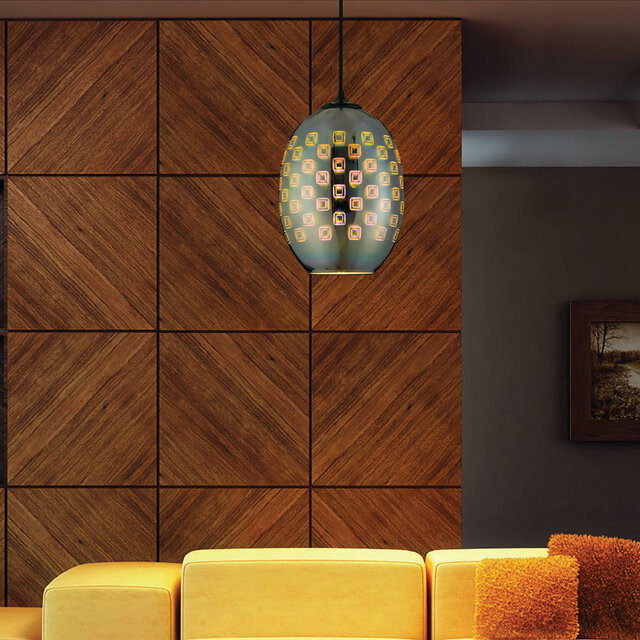 moderne ovale LED hanglamp van chroom en glas met maximaal 60W vermogen moderne ovale LED hanglamp van chroom en glas met maximaal 60W vermogen