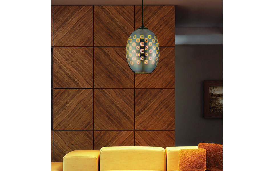 HLW LED LED Hanglamp met Glas 3D - Ovaal Chroom Design - E27, Max 60W HLW LED LED Hanglamp met Glas 3D - Ovaal Chroom Design - E27, Max 60W