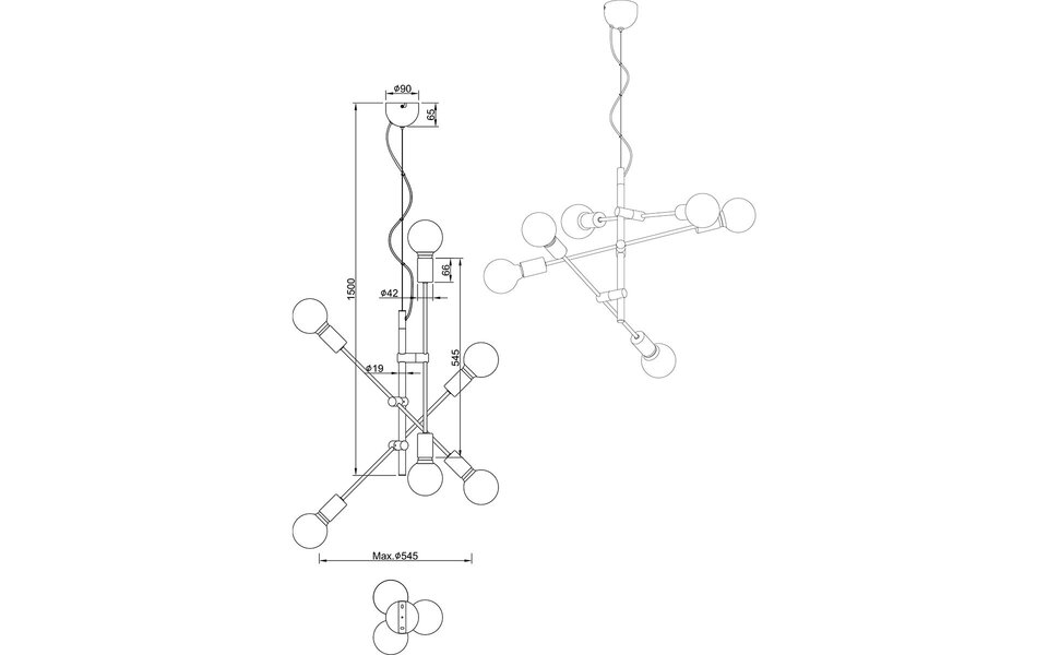 HLW LED Gouden LED Hanglamp Trion Ross - 6-lichts E27 Fitting, Mat Goud, Aluminium