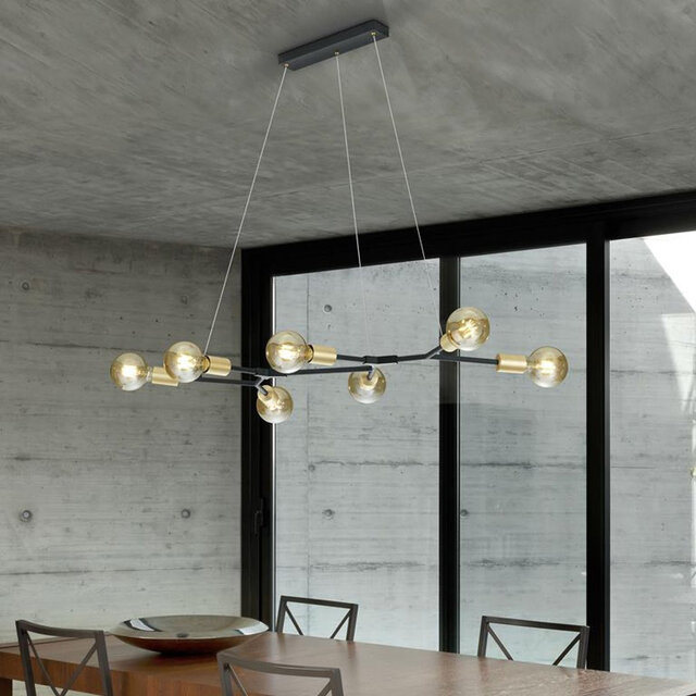 Zwarte industriële LED hanglamp met 7 lichtpunten en E27 fitting, 28W vermogen Zwarte industriële LED hanglamp met 7 lichtpunten en E27 fitting, 28W vermogen