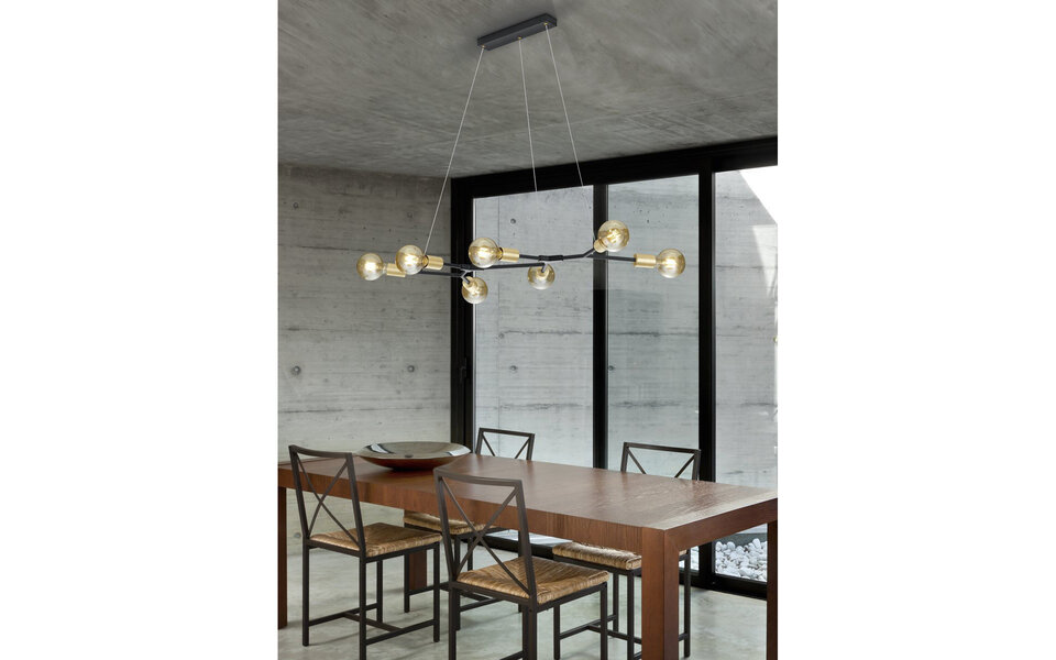 HLW LED Moderne Zwarte LED Hanglamp Trion Ross - 7-lichts, Aluminium, E27 Fitting