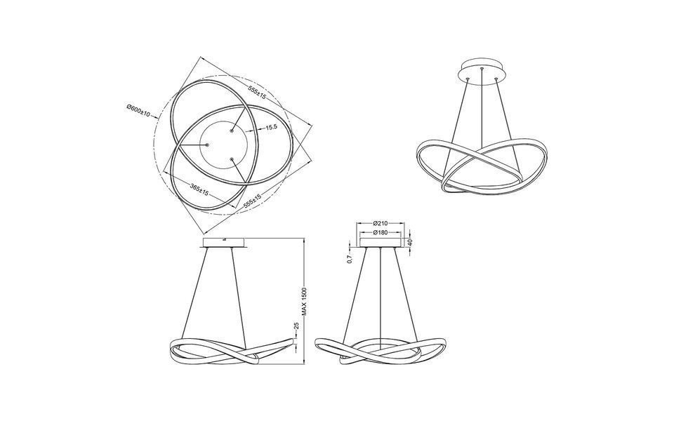 HLW LED Dimmable LED Pendant Lamp 27.5W Warm White - Matte Nickel Aluminum Design