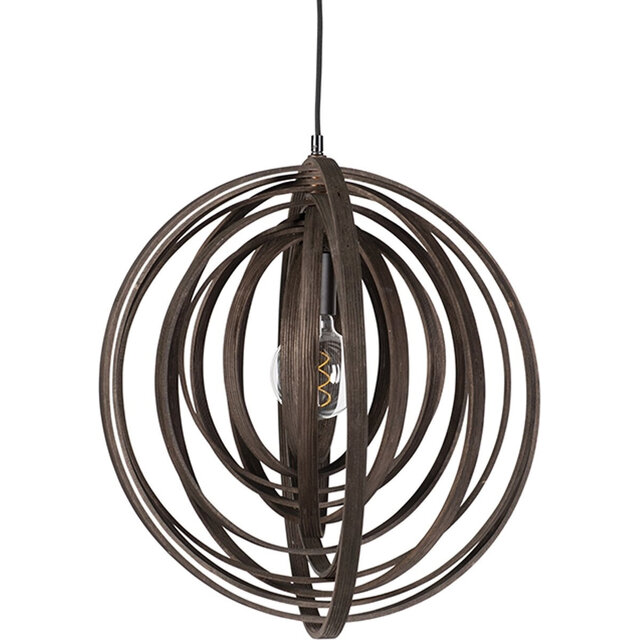 HLW LED LED Hanglamp Hout Trion Bola - E27 Fitting, Rond en Mat Donkerbruin