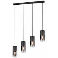 LED Pendant Lamp Trion Roba - Matte Black Smoked Glass, 4-light E27 LED Pendant Lamp Trion Roba - Matte Black Smoked Glass, 4-light E27