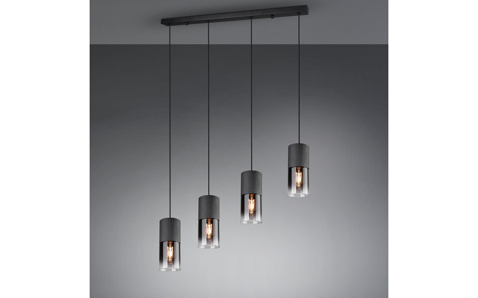 HLW LED Black LED Pendant Lamp with Glass - Trion Roba 4-light Rectangular, E27 fitting HLW LED Black LED Pendant Lamp with Glass - Trion Roba 4-light Rectangular, E27 fitting