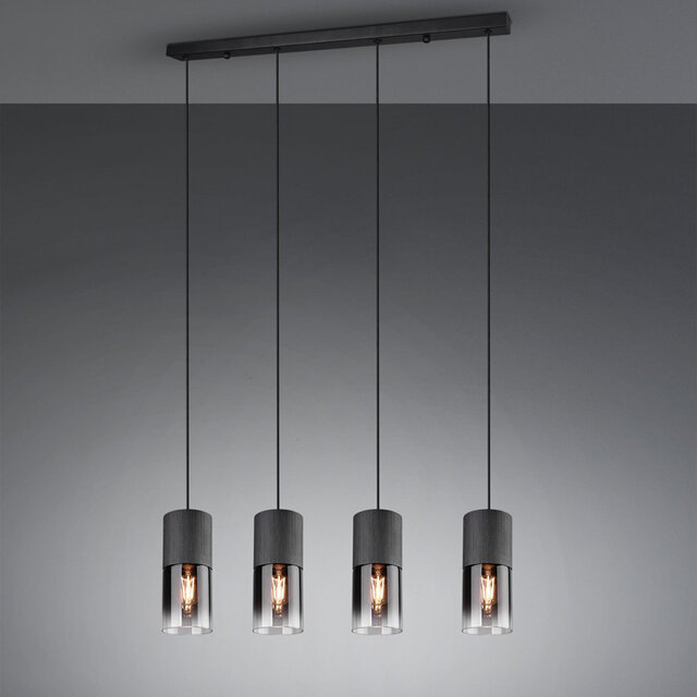 HLW LED Zwarte LED Hanglamp met Glas - Trion Roba 4-lichts Rechthoek, E27 fitting HLW LED Zwarte LED Hanglamp met Glas - Trion Roba 4-lichts Rechthoek, E27 fitting