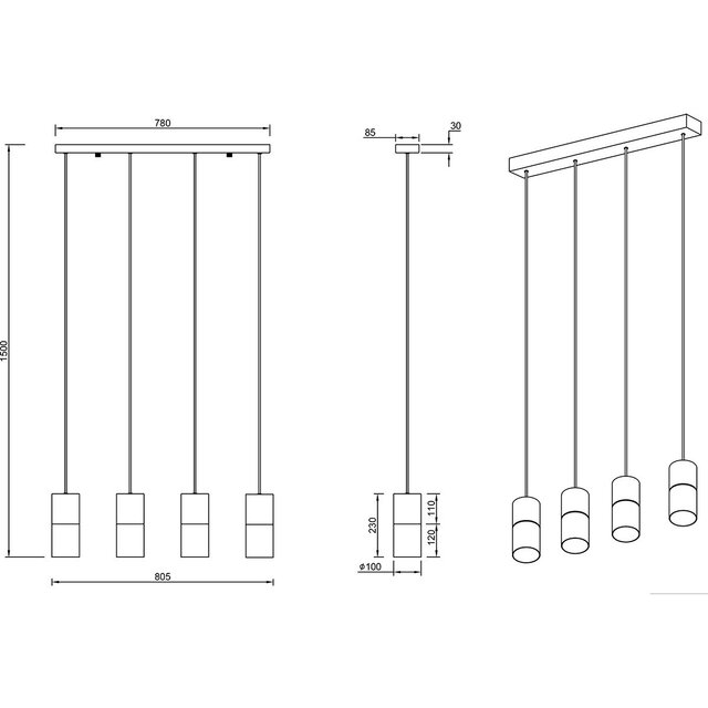 HLW LED Black LED Pendant Lamp with Glass - Trion Roba 4-light Rectangular, E27 fitting HLW LED Black LED Pendant Lamp with Glass - Trion Roba 4-light Rectangular, E27 fitting