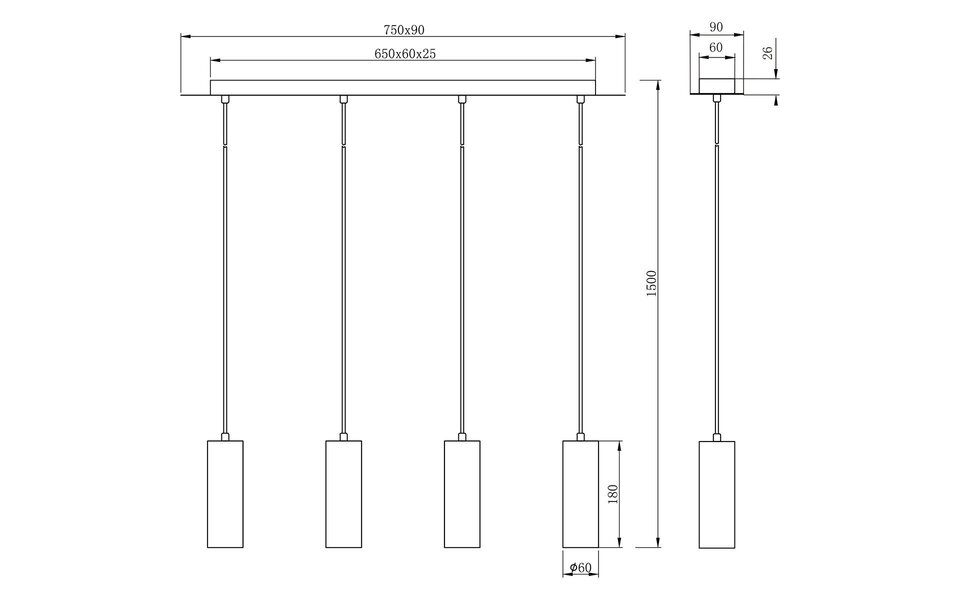 HLW LED LED Pendant Lamp Trion Mary - Matte Black Aluminum, 4-light with GU10