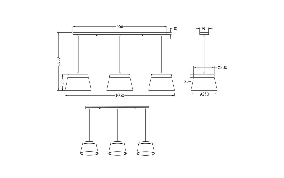 HLW LED White LED Pendant Lamp Trion Barnaness - 6 Lights, Matte White Aluminum, E14