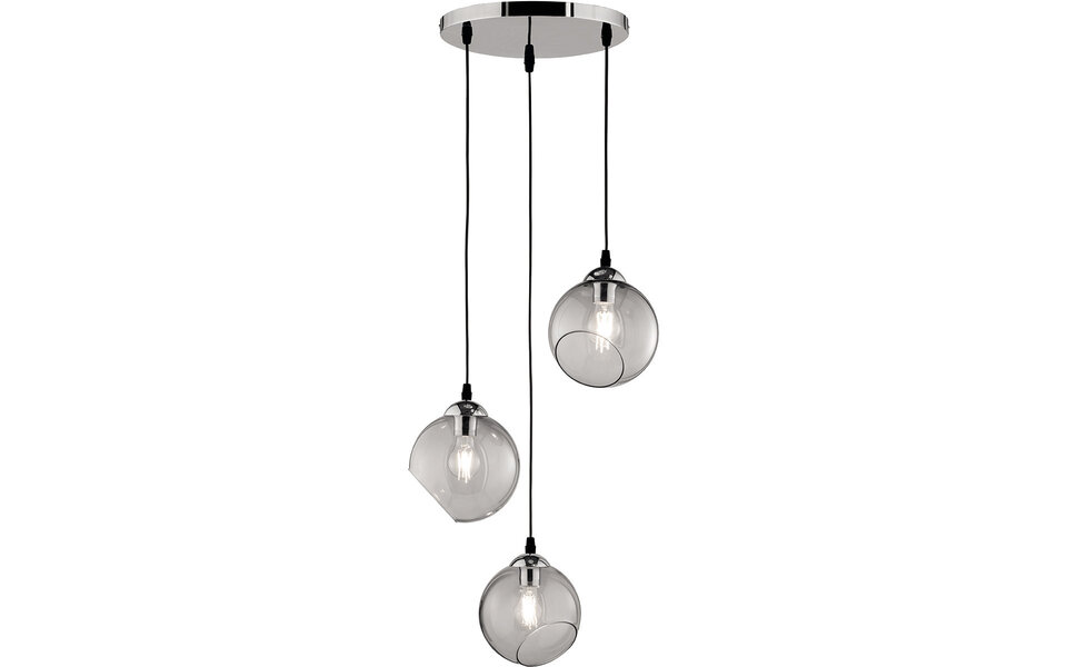 HLW LED LED Pendant Lamp Trion Klino - 3-light, Matte Chrome, Smoke-colored Glass, E27 HLW LED LED Pendant Lamp Trion Klino - 3-light, Matte Chrome, Smoke-colored Glass, E27