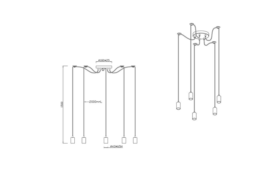 HLW LED LED Hanglamp Cardino - 5-lichts Rond Antiek Koper met E27 Fittingen HLW LED LED Hanglamp Cardino - 5-lichts Rond Antiek Koper met E27 Fittingen