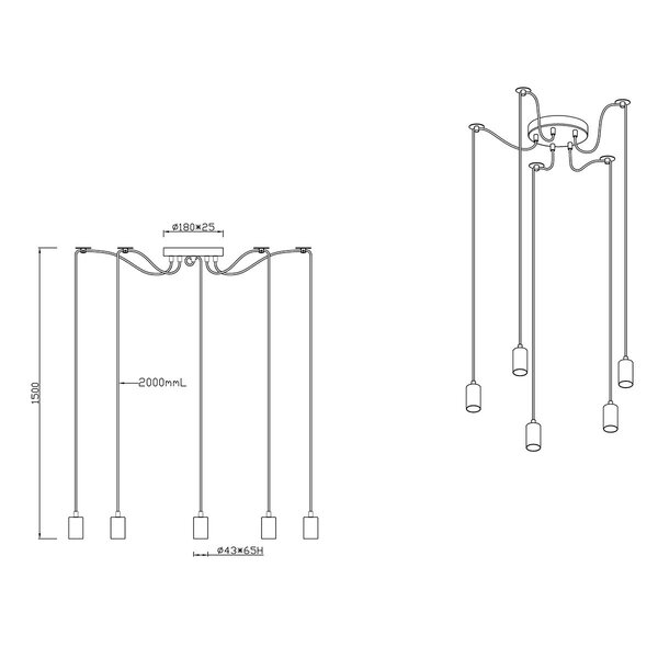 HLW LED LED Hanglamp Cardino - 5-lichts Rond Antiek Koper met E27 Fittingen HLW LED LED Hanglamp Cardino - 5-lichts Rond Antiek Koper met E27 Fittingen