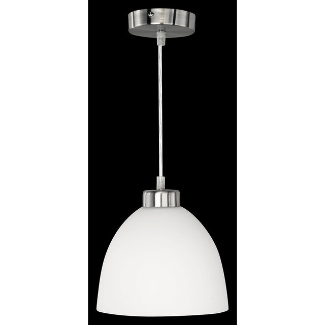 moderne LED hanglamp met mat chromen afwerking en E27 fitting, 60W vermogen, ronde vorm moderne LED hanglamp met mat chromen afwerking en E27 fitting, 60W vermogen, ronde vorm