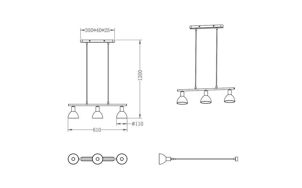 HLW LED LED Hanglamp Trion Dolina - 3-lichts Rond Mat Nikkel Aluminium E14