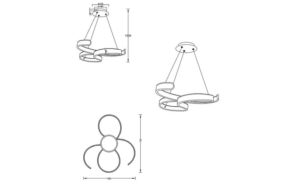 HLW LED Dimmable LED Pendant Lamp 52W - Warm White 3000K - Matte White Aluminum - Round