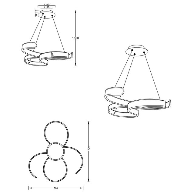 HLW LED Witte Dimbare LED Hanglamp 52W - Warm Wit 3000K - Mat Antraciet Aluminium