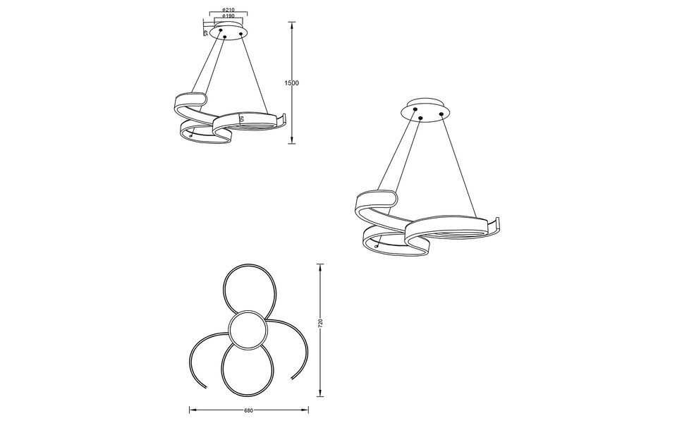 HLW LED Witte Dimbare LED Hanglamp 52W - Warm Wit 3000K - Mat Antraciet Aluminium