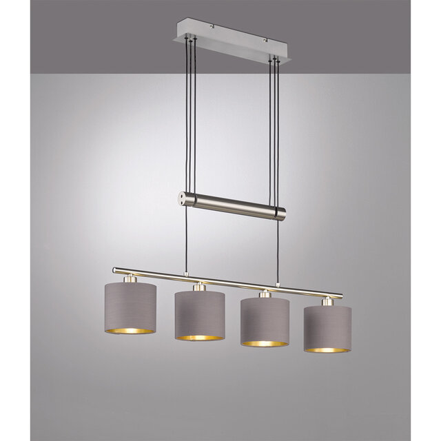 moderne LED hanglamp met 4 lichtpunten in mat bruine aluminium en nikkel kleur, 28W vermogen