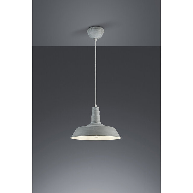 Grijze moderne LED hanglamp met betonnen armatuur en E27 fitting, 60W vermogen