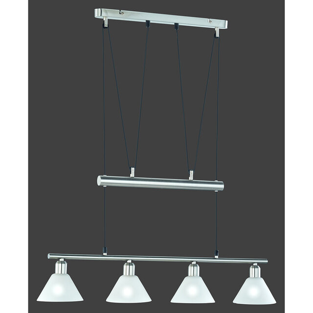 moderne 4-lichts LED hanglamp in mat nikkel met aluminium afwerking en 40W vermogen