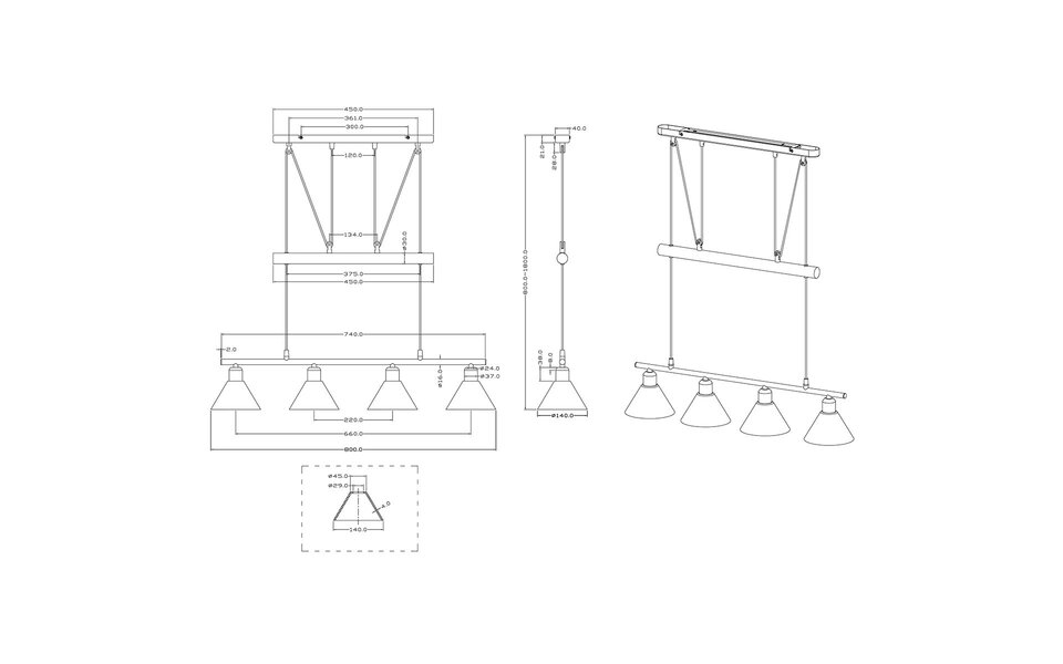 HLW LED LED Hanglamp Trion Stomun - 4-lichts aluminium hangverlichting met mat nikkel