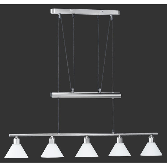 Moderne 5-lichts hanglamp in mat nikkel met E14 fitting en 40W vermogen