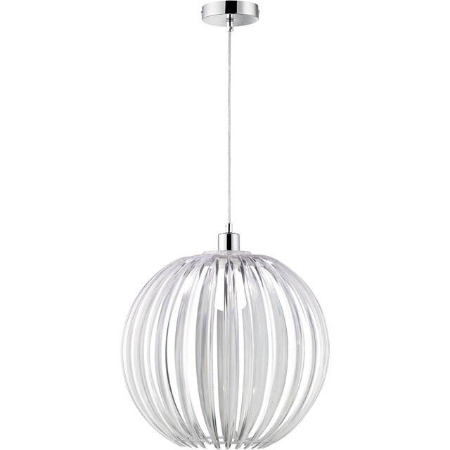 Ronde transparante LED hanglamp met witte afwerking en E27 fitting, modern design, 60W vermogen