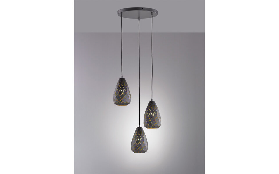 HLW LED LED Pendant Lamp Trion Uno - 3-light Round Matte Anthracite Aluminum, E27 Fitting