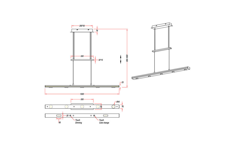HLW LED LED Hanglamp Trion Lacy 21W - Dimbaar, Mat Zwart & Aanpasbare Kleur