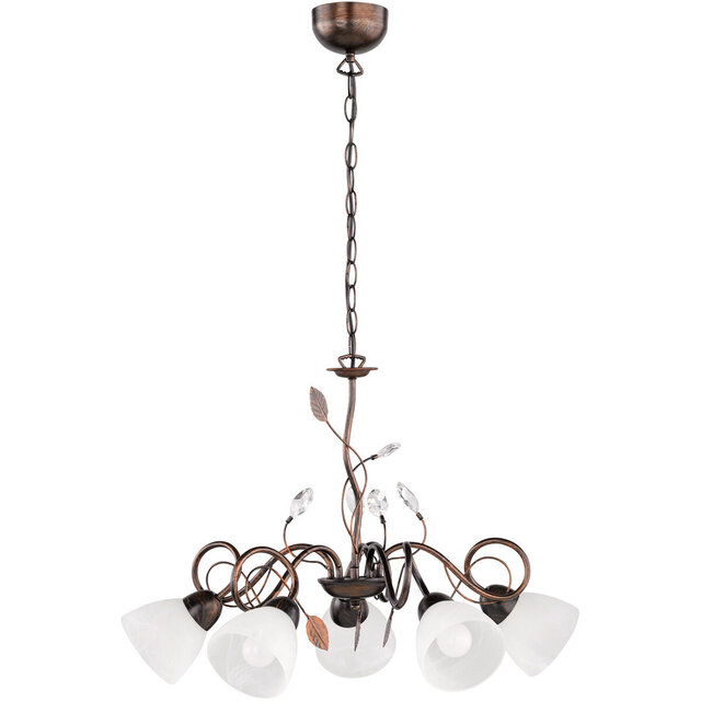 moderne 5-lichts LED hanglamp in antiek roestkleur met bruin metalen frame en 40W vermogen