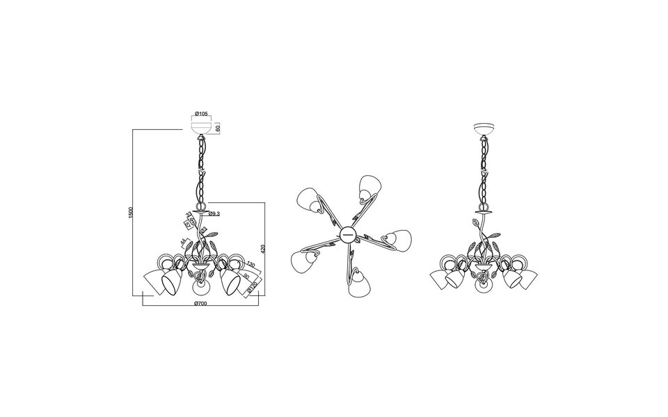HLW LED LED Hanglamp Trion Trada - Rond 5-lichts Armatuur in Antiek Roestkleur