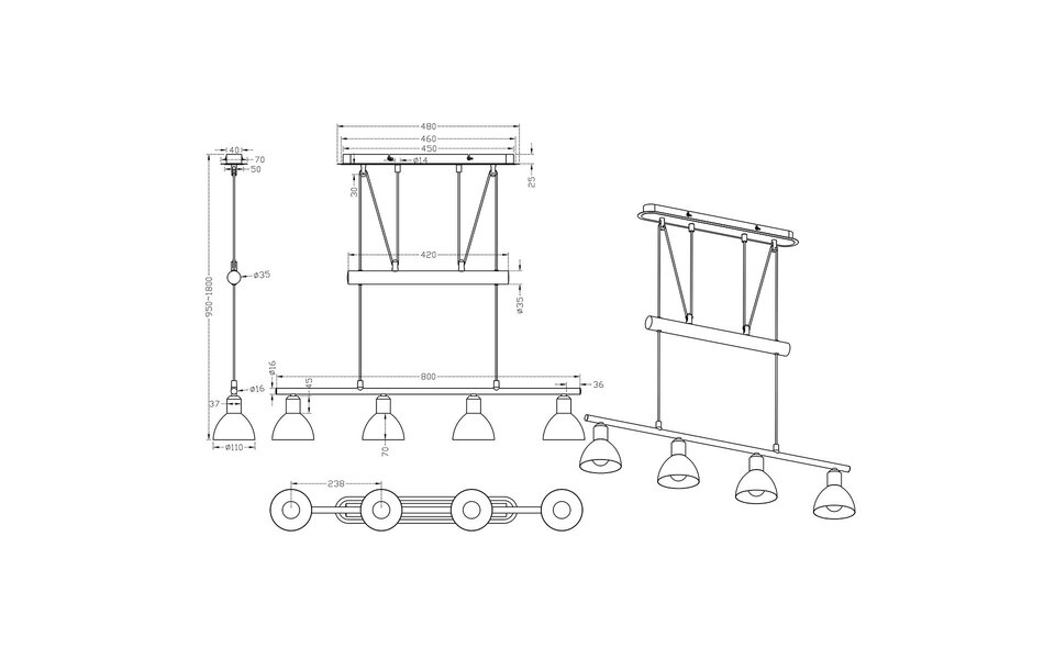 HLW LED Witte LED Hanglamp in Mat Nikkel - Warm Wit 3000K - 4-lichts E14 Fitting HLW LED Witte LED Hanglamp in Mat Nikkel - Warm Wit 3000K - 4-lichts E14 Fitting